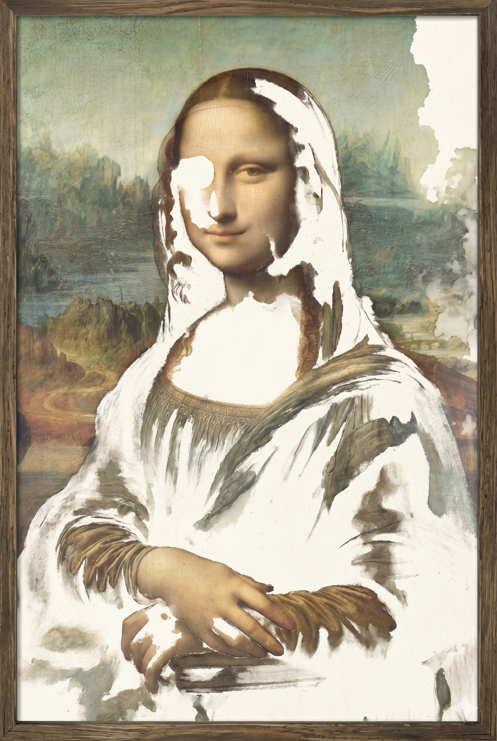 A Renaissance portrait with much of its surface painted out to blank white — the picture the systems keep, with the context erased.